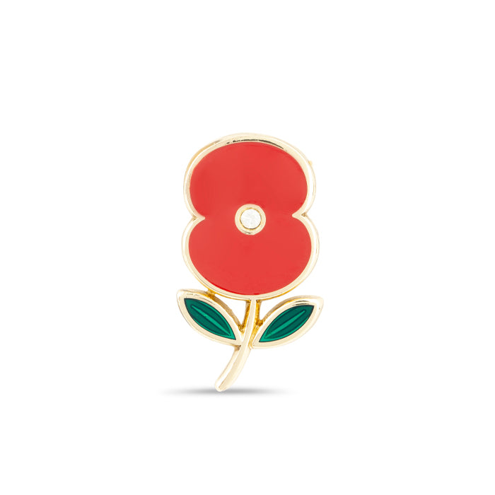 Enamel Poppy with Crystal Centre Pin