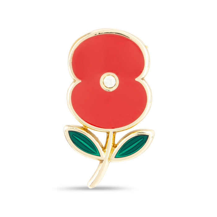 Enamel Poppy with Crystal Centre Pin