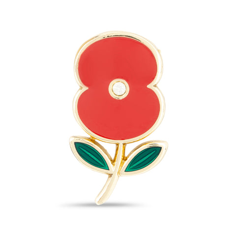 Enamel Poppy with Crystal Centre Pin