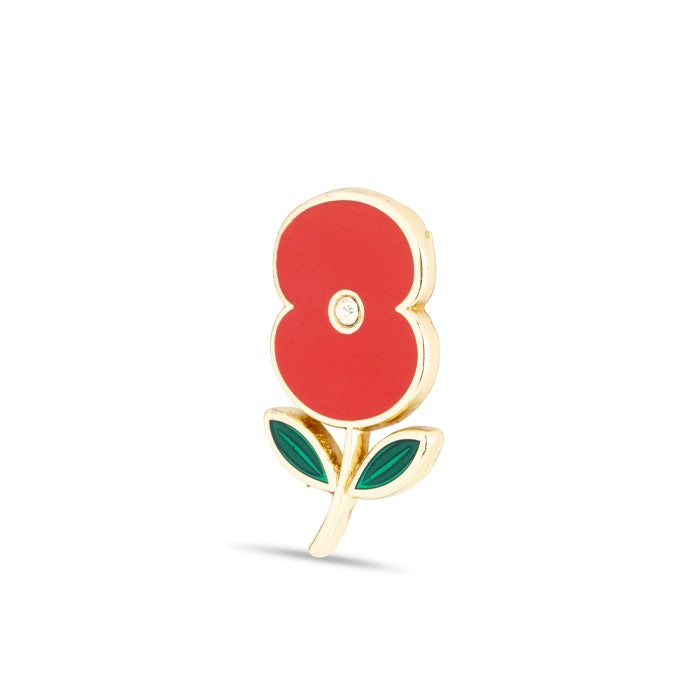 Enamel Poppy with Crystal Centre Pin