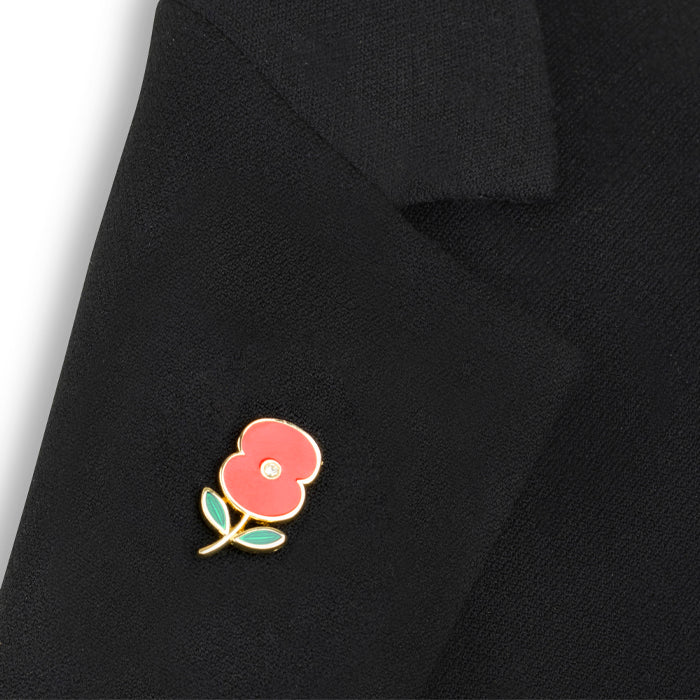 Enamel Poppy with Crystal Centre Pin