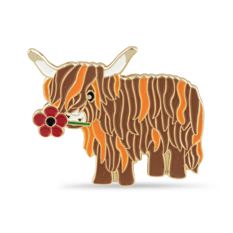 Highland Cow Five Petal Poppy Pin