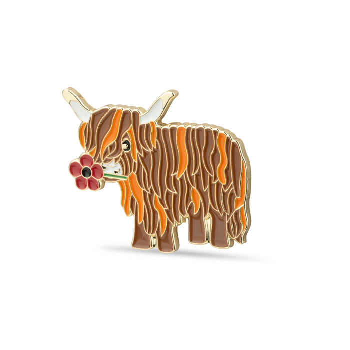 Highland Cow Five Petal Poppy Pin