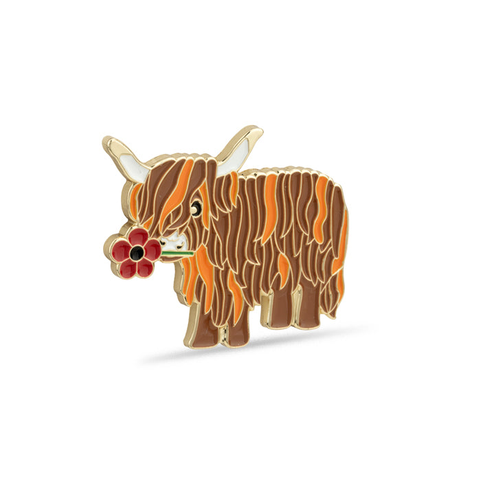 Highland Cow Five Petal Poppy Pin