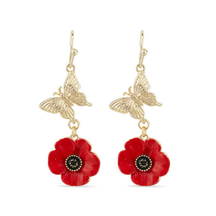 Butterfly and Poppy Drop Earrings