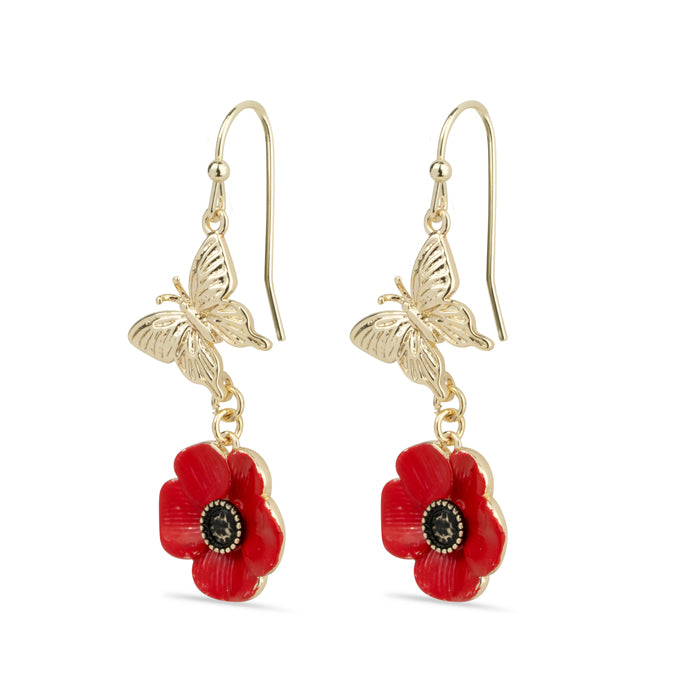 Butterfly and Poppy Drop Earrings