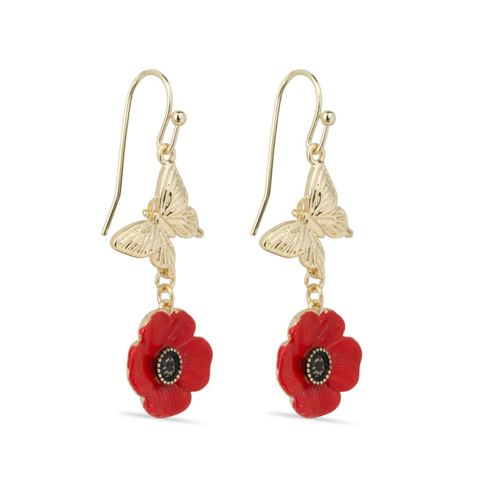 Butterfly and Poppy Drop Earrings