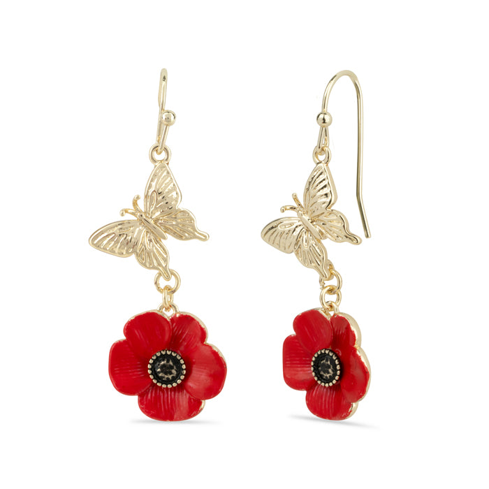 Butterfly and Poppy Drop Earrings
