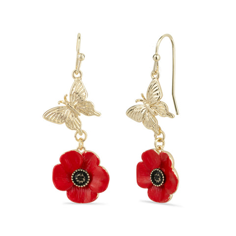 Butterfly and Poppy Drop Earrings