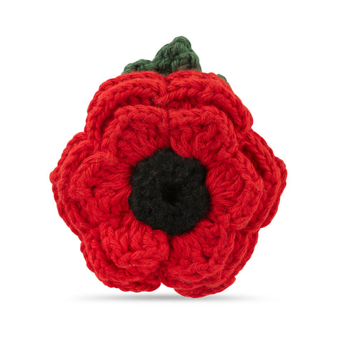 Multi Petal Poppy with Leaf Crochet Brooch