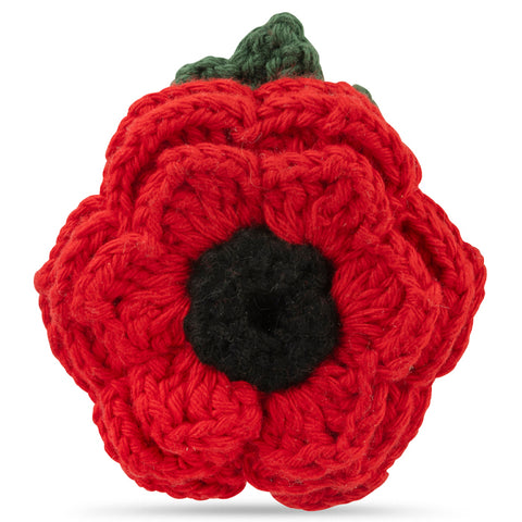 Multi Petal Poppy with Leaf Crochet Brooch