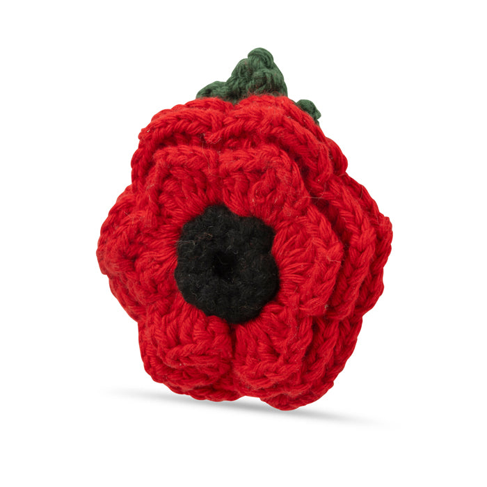 Multi Petal Poppy with Leaf Crochet Brooch