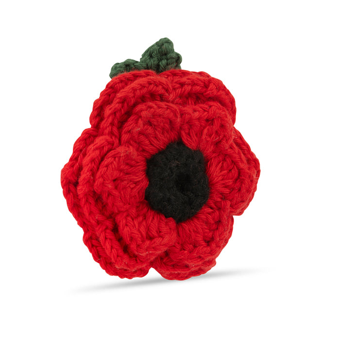 Multi Petal Poppy with Leaf Crochet Brooch