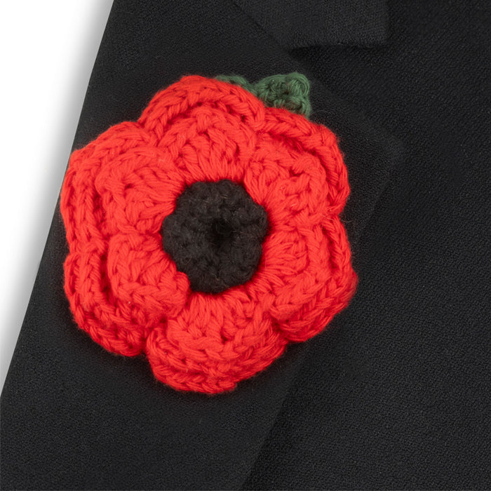 Multi Petal Poppy with Leaf Crochet Brooch
