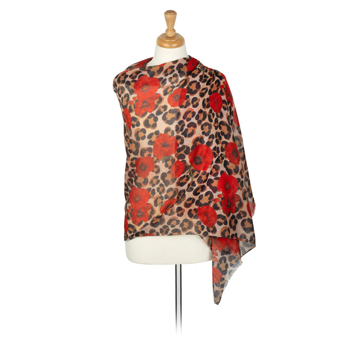 Poppy and Leopard Recycled Scarf