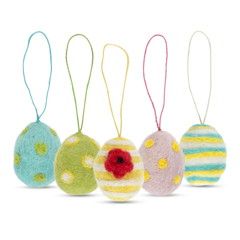 Felt Egg Decorations with Poppy - Set of 5