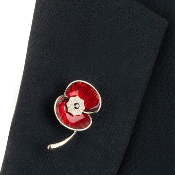 Vintage Poppy Brooch With Jet Swarovski