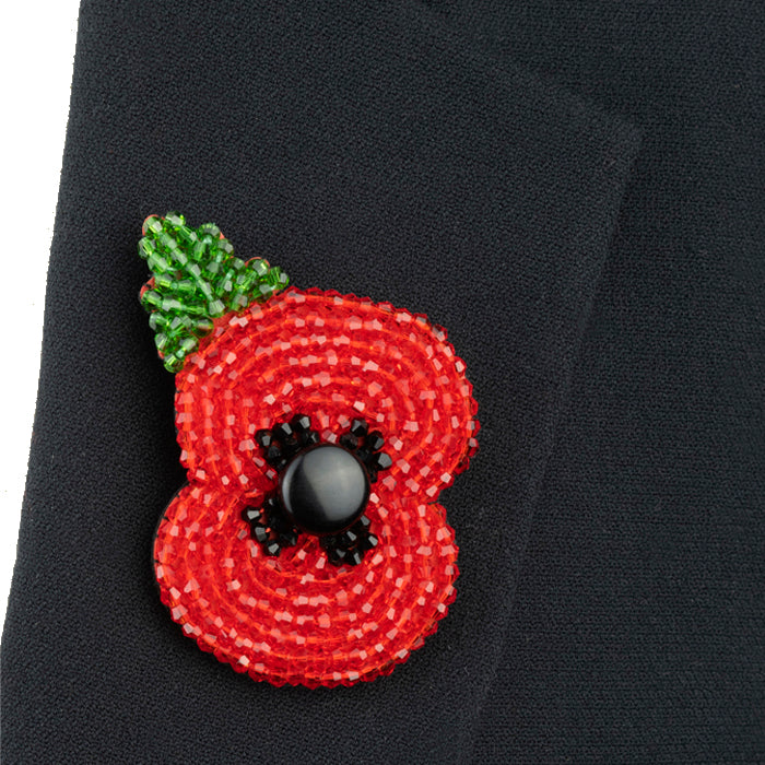 Beaded Poppy Brooch